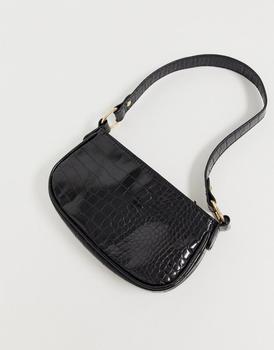asos腋下包, ASOS | ASOS DESIGN croc effect 90s shoulder bag in black商品图片 