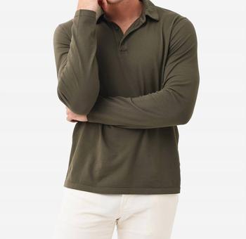 Vince | Garment Dye Long Sleeve Polo in Olive Field商品图片,6.2折×额外9折, 额外九折