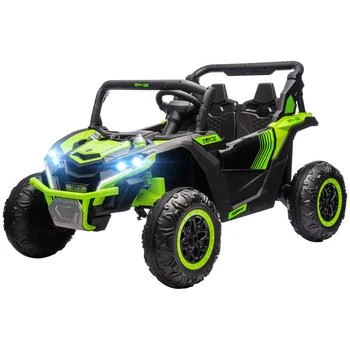 BreeBe | Qaba 24V 7AH Ride on UTV, 2 Seater 4MPH Kids Electric Car Ride on Battery Powered Toy with 4 Shock Absorbers, Music Horn and LED Lights, for Toddlers 3-8 Years, Green,商家Premium Outlets,价格¥2785