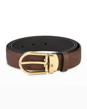 MontBlanc | Men's Horseshoe Buckle Leather Belt, 30mm商品图片,