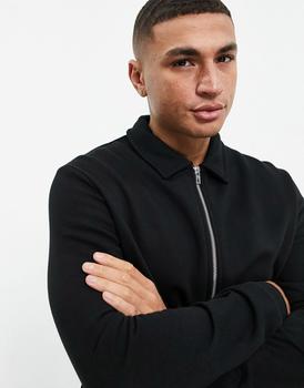 asos design, ASOS | ASOS DESIGN jersey harrington jacket in black商品图片 7.5折
