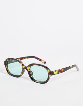 ASOS | ASOS DESIGN receycled square sunglasses with blue lens in brown tortoiseshell商品图片,3.7折