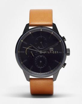 推荐Tommy Hilfiger Chase multi dial watch with leather strap in tan商品