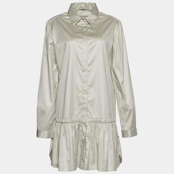 推荐Prada Beige Cotton Gathered Hem Mini Shirt Dress L商品
