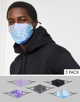 推荐ASOS DESIGN unisex 5 pack face coverings with adjustable straps and nose clip in bandana prints商品