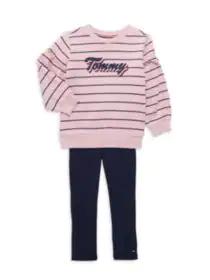product Little Girl's 2-Piece Striped Logo Pullover & Solid-Hued Leggings Set image