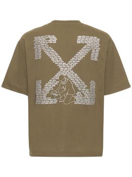 推荐Glitz Bricks Print Loose Cotton T-shirt商品