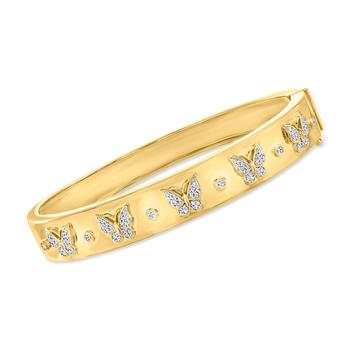 商品Ross-Simons Diamond Butterfly Bangle Bracelet in 18kt Gold Over Sterling图片