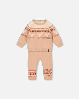 Deux par Deux | Jacquard Knitted Sweater And Pants Set Beige,商家Premium Outlets,价格¥259