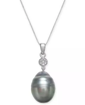 Macy's | Cultured Black Tahitian Pearl (12 mm) and Diamond Accent Pendant Necklace in 14k White Gold,商家Macy's,价格¥2571