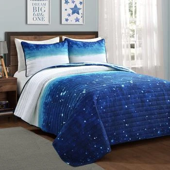 Make A Wish Space Star Ombre Quilt Navy/White 3Pc Set Full/Queen