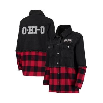 推荐Women's Black, Scarlet Ohio State Buckeyes Denim Flannel Stitch Button-Up Shirt商品