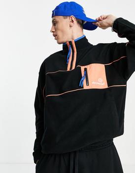 ASOS | ASOS Daysocial oversized quarter zip polar fleece with colour pop details in black商品图片,5.4折