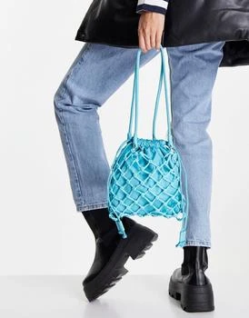 推荐Topshop satin pu string small shoulder bag in blue商品