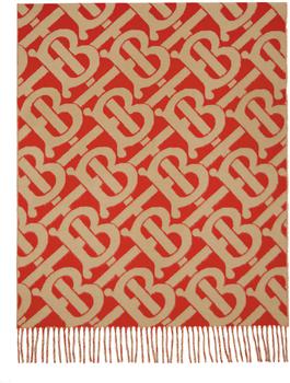 春装burberry围巾, Burberry | 红色 & 黄褐色 Jacquard Monogram 围巾商品图片 