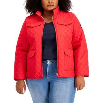 Plus Size Quilted Logo Patch Jacket,价格$61.25