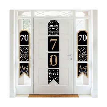 商品Adult 70th Birthday - Gold - Hanging Vertical Paper Door Banners - Birthday Party Wall Decoration Kit - Indoor Door Decor图片