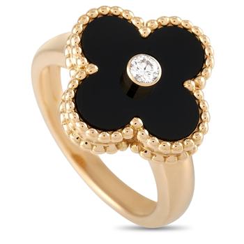 Van Cleef & Arpels, [二手商品] Van Cleef & Arpels | Van Cleef & Arpels Alhambra 18K Yellow Gold Diamond and Onyx Ring商品图片 8.5折