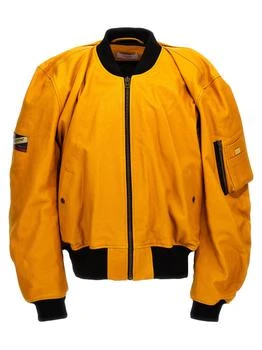 推荐Logo Patch Leather Bomber Jacket Casual Jackets, Parka Yellow商品