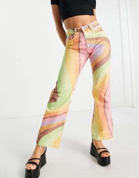 The Ragged Priest代购, The Ragged Priest | The Ragged Priest high waisted straight leg jeans in retro rainbow swirl denim商品图片 