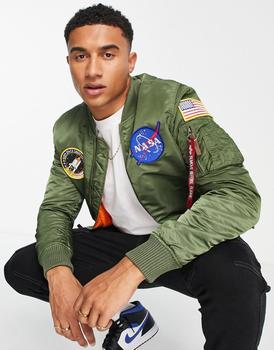 推荐Alpha Industries MA-1 VF NASA badge bomber jacket in sage green商品