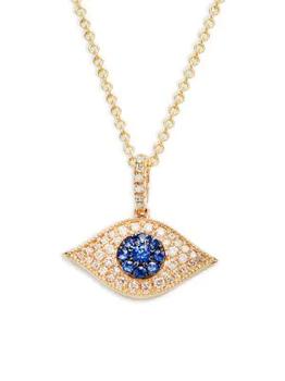 推荐14K Yellow Gold, Sapphire & Diamond Evil Eye Pendant Necklace商品