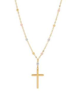 商品Saks Fifth Avenue | Tri Tone 14K Gold Cross Beaded Tincup Necklace,商家Saks OFF 5TH,价格¥1571图片