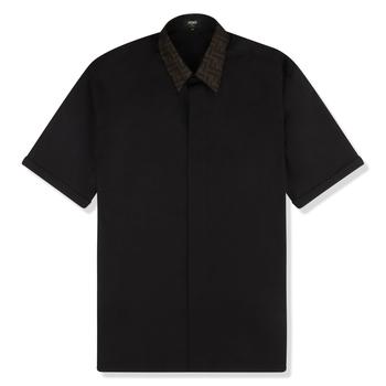 推荐Fendi FF Collar Half Sleeve Cotton Black Shirt商品