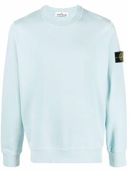 Stone Island | Stone Island Compass Badge Crew-neck Sweatshirt in Aqua Blue商品图片,9.6折