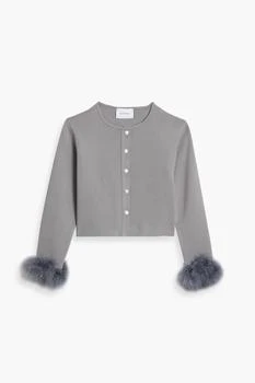推荐Convertible cropped feather-trimmed knitted cardigan商品