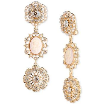 MARCHESA | Gold-Tone Pavé & Imitation Pearl Flower Cameo Triple Drop Earrings,商家Macy's,价格¥580