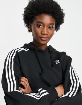 推荐adidas Originals adicolour 3 stripe cropped hoodie in black商品