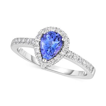 商品Macy's | Tanzanite (3/4 ct. t.w.) & Diamond (1/5 ct. t.w.) Pear-Cut Halo Ring in 14k White Gold,商家Macy's,价格¥6184图片