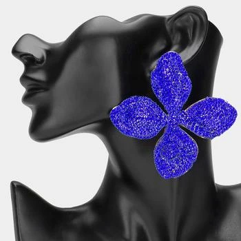 FASHNZFAB | Oversized Bling Studded Flower Earrings - Gold, Sapphire,商家Premium Outlets,价格¥163