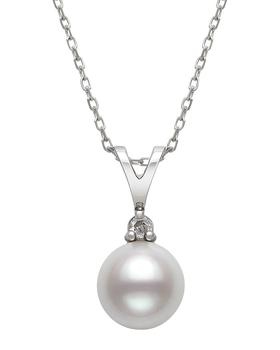 商品Diamond & Cultured Freshwater Pearl Pendant Necklace in 14K White Gold, 16" - 100% Exclusive图片