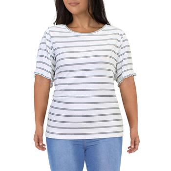 Calvin Klein | Calvin Klein Womens Plus Textured Striped T-Shirt商品图片,4.6折, 独家减免邮费
