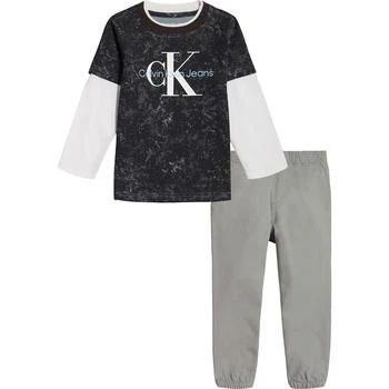 Calvin Klein | Little Boys Long Sleeve Printed Twofer Logo T-shirt and Twill Joggers, 2 Piece Set 3.9折