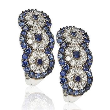 Suzy Levian | Suzy Levian Sapphire and Diamond in Sterling Silver Earrings商品图片,4.8折