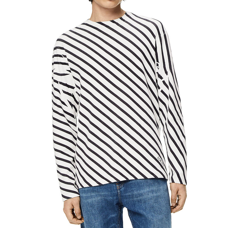 Loewe | 【预售3-7天】LOEWE/罗意威 22年秋冬新款 男士白色/海军蓝色棉质混纺斜条纹印花长袖T恤H526Y22X22-4933商品图片,7.9折×额外9.5折, 包邮包税, 额外九五折