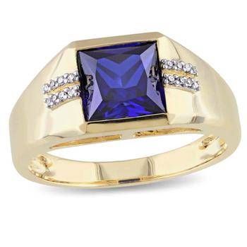 商品Blue Sapphire Yellow Gold Diamond Mens Ring Size 12图片