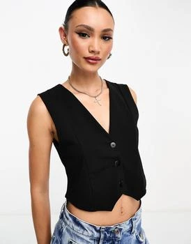ASOS | ASOS DESIGN scuba crepe waistcoat in black,商家ASOS,价格¥204