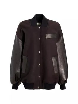 Khaite | Spencer Wool & Leather Varsity Jacket,商家Saks Fifth Avenue,价格¥28505