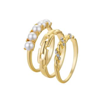 商品Women's Twist Faux Opal, Imitation Pearl and Chain Link Ring 3-Piece Set图片