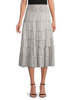 Max Studio | Tiered Gingham Midi Skirt商品图片,3折