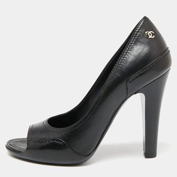 香奈儿鞋, [二手商品] Chanel | Chanel Black Leather CC Open Toe Pumps Size 36商品图片 9.8折, 满1件减$100, 满减
