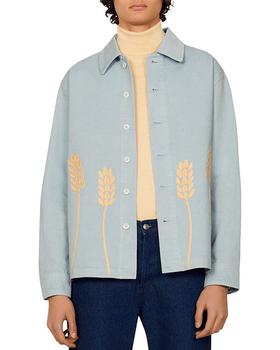 sandro leather jacket men, Sandro | Wheat Embroidered Denim Worker Jacket商品图片 4.8折, 独家减免邮费