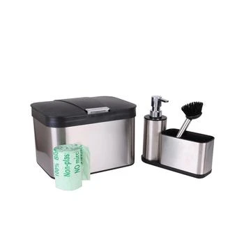 Organize it All | Stainless Steel Compost Bin Set with Biodegradable Bags, Sink Organizer & Scrub Brush,商家Macy's,价格¥599