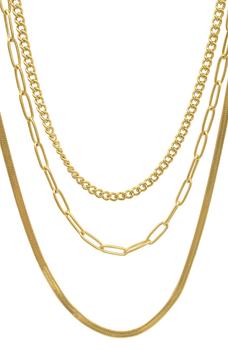 商品ADORNIA | Water Resistant 14K Yellow Gold Paperclip, Curb, & Snake Chain Necklace Set,商家Nordstrom Rack,价格¥153图片
