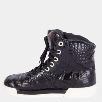 香奈儿鞋, [二手商品] Chanel | Chanel Black Crocodile Embossed High Top Sneakers EU 38商品图片 8折