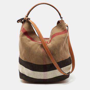 barbour ashby, [二手商品] Burberry | Burberry Beige/Black Nova Check Canvas and Leather Medium Ashby Shoulder Bag商品图片 3.8折
